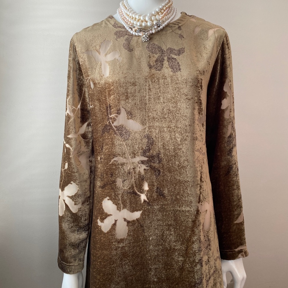 Oilily golden brown crushed velvet floral sheer cutout dress - Picture 3 of 7